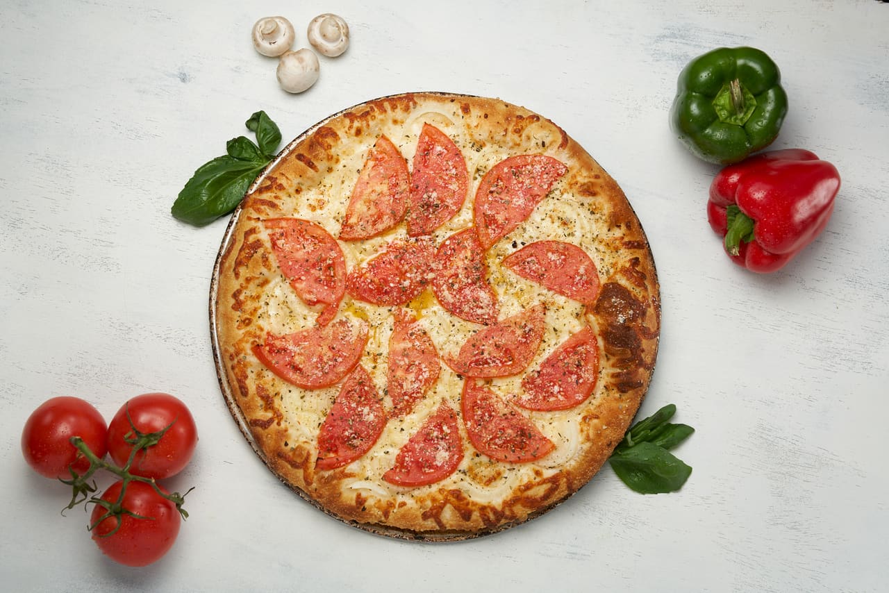 A white pizza fresh from the oven